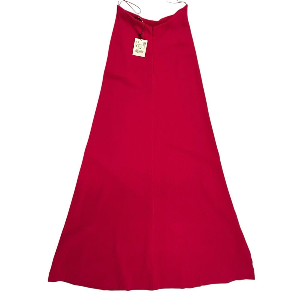 NEW ZARA Strapless Pink Maxi Dress Women Large Fuchsia Pink Fit Flare Knit - Picture 4 of 11